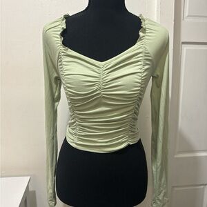 Ruched Long Sleeve Top - Light Green
